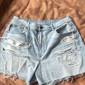 American Eagle Outfitters Blue Jean Shorts with Distressed Details